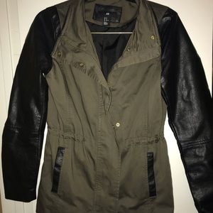 H&M olive green with faux leather sleeves